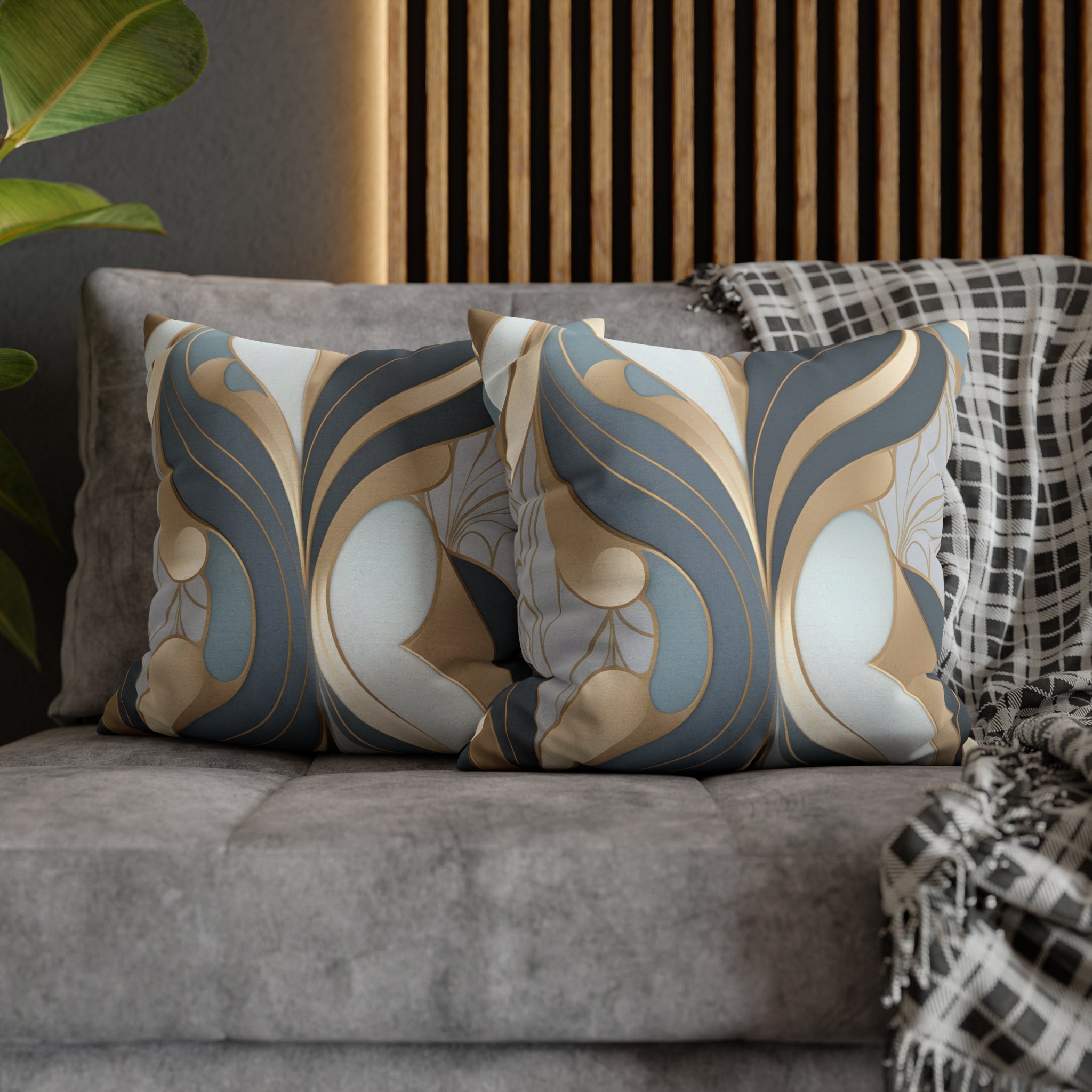 Abstract Boho Pillow Cover | Gray Blue, Gold Beige