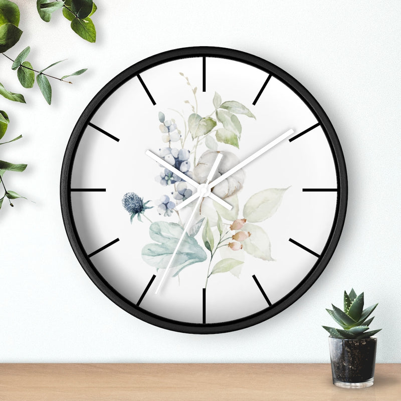 Wood, Floral Wall Clock 10"