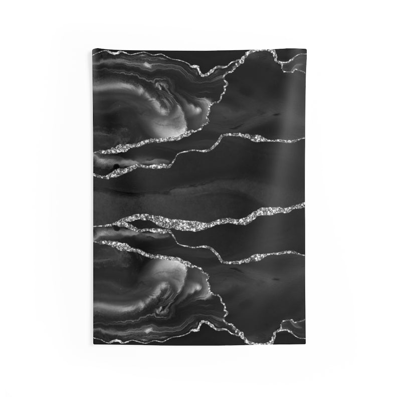 Abstract Tapestry | Black Grey Silver