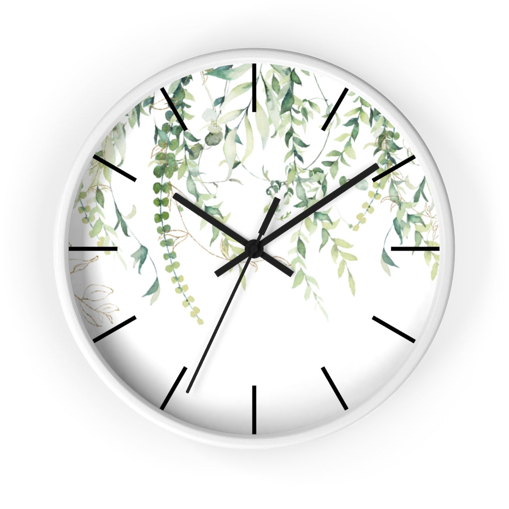 Wood, Floral Wall Clock, Eucalyptus 10"