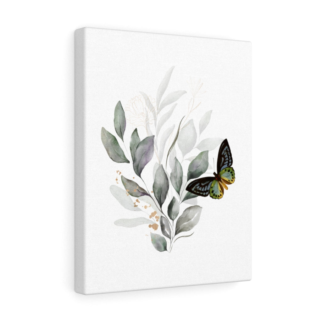 FLORAL CANVAS ART | White Grey Leaves Butterfly