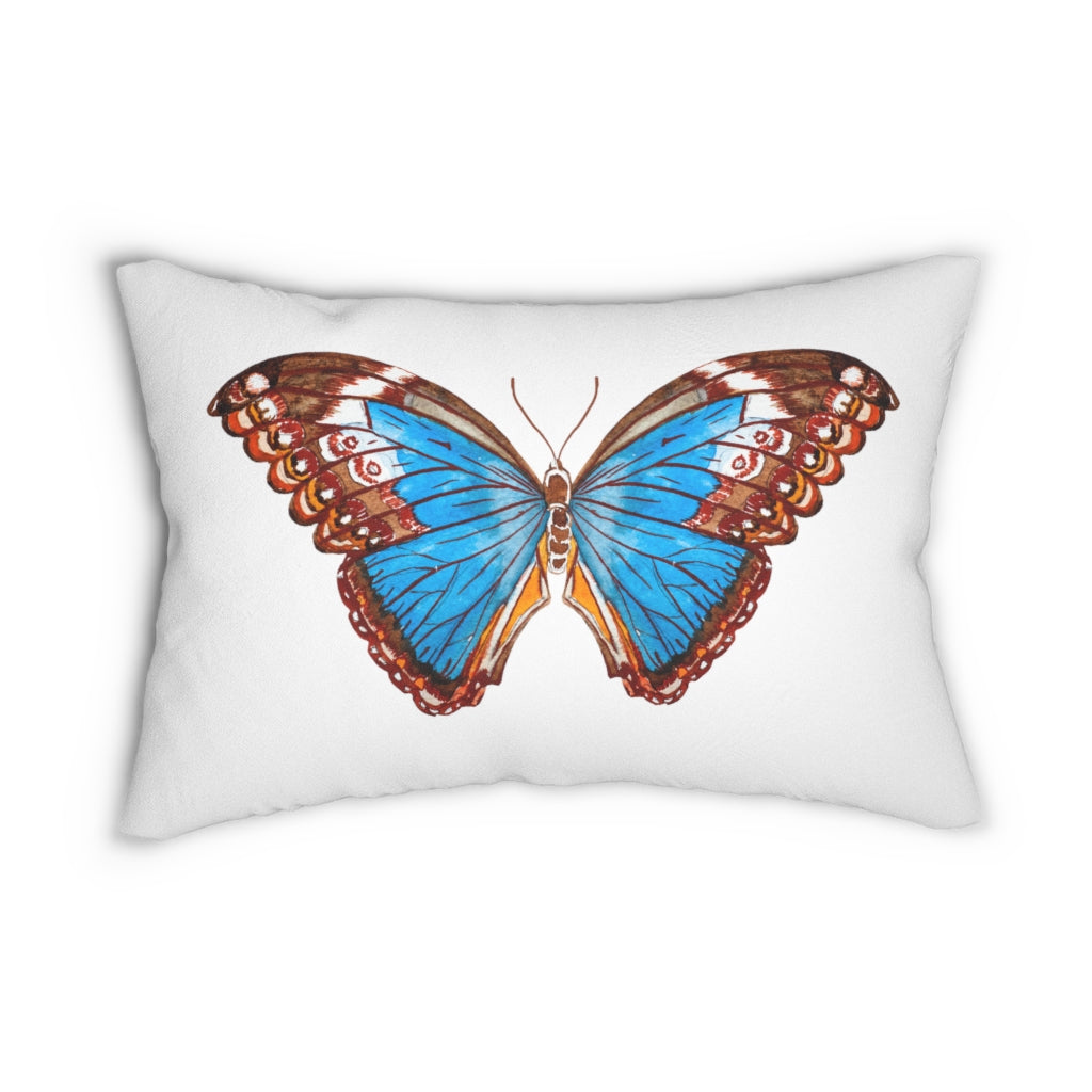 Whimsical Boho Lumbar Pillow | Rust Brown Blue Butterfly