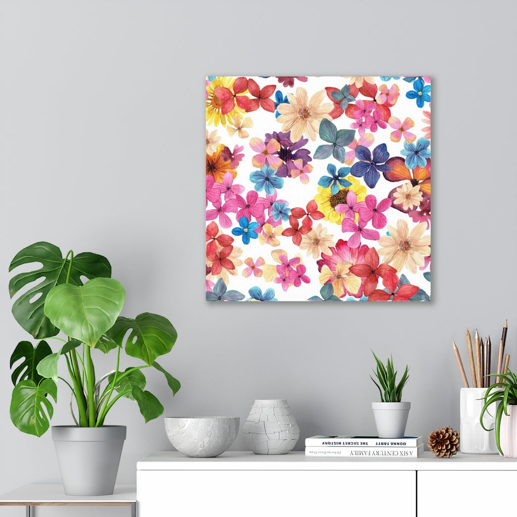 FLORAL WALL CANVAS ART | White Pink Orange Blue