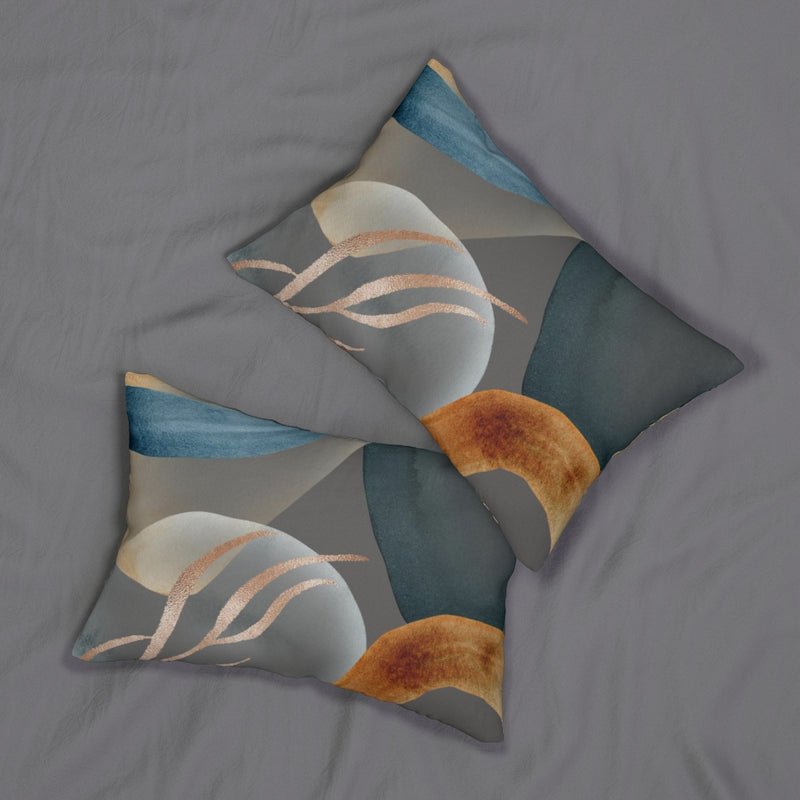 Abstract Lumbar Pillow | Grey Blue Rust