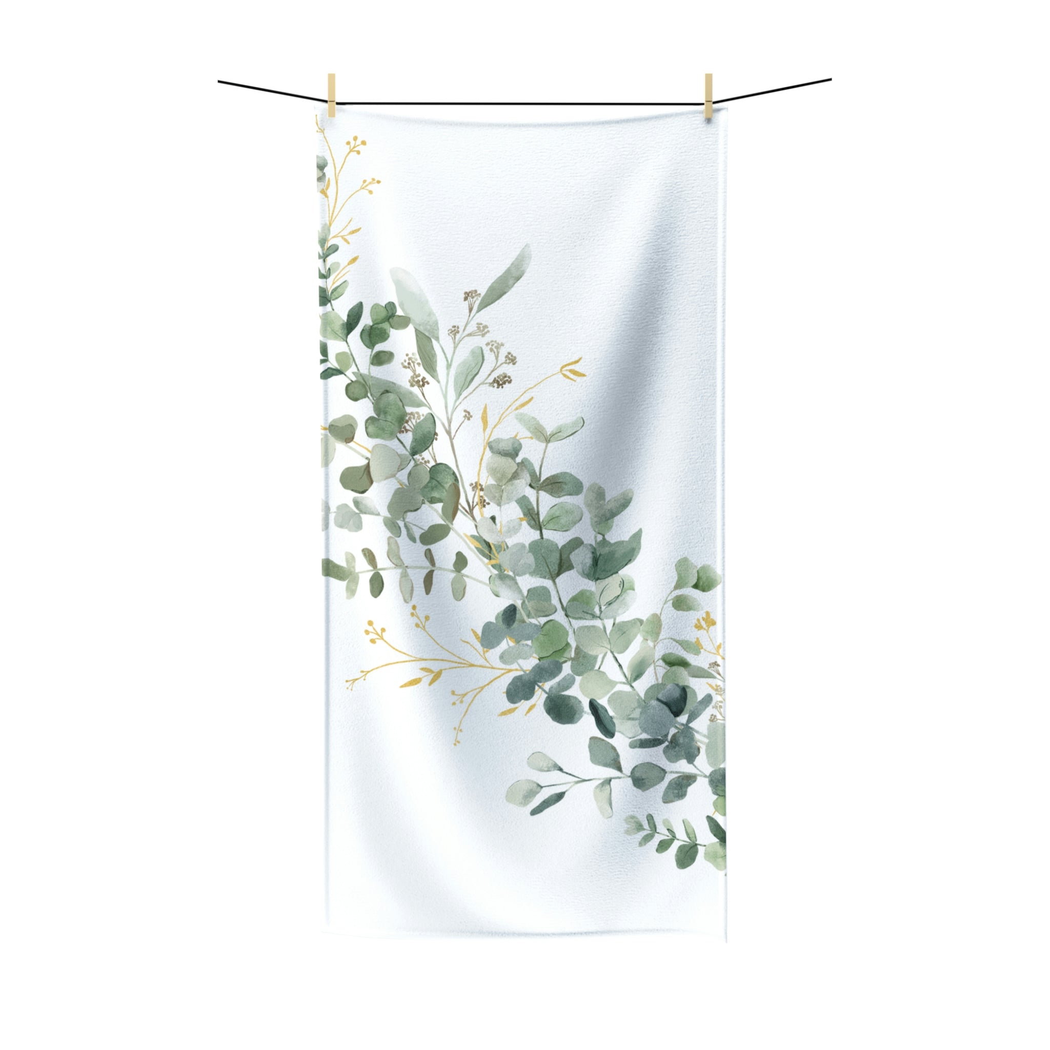 Eucalyptus, Sage Green Minimalist, Floral Bath Towel