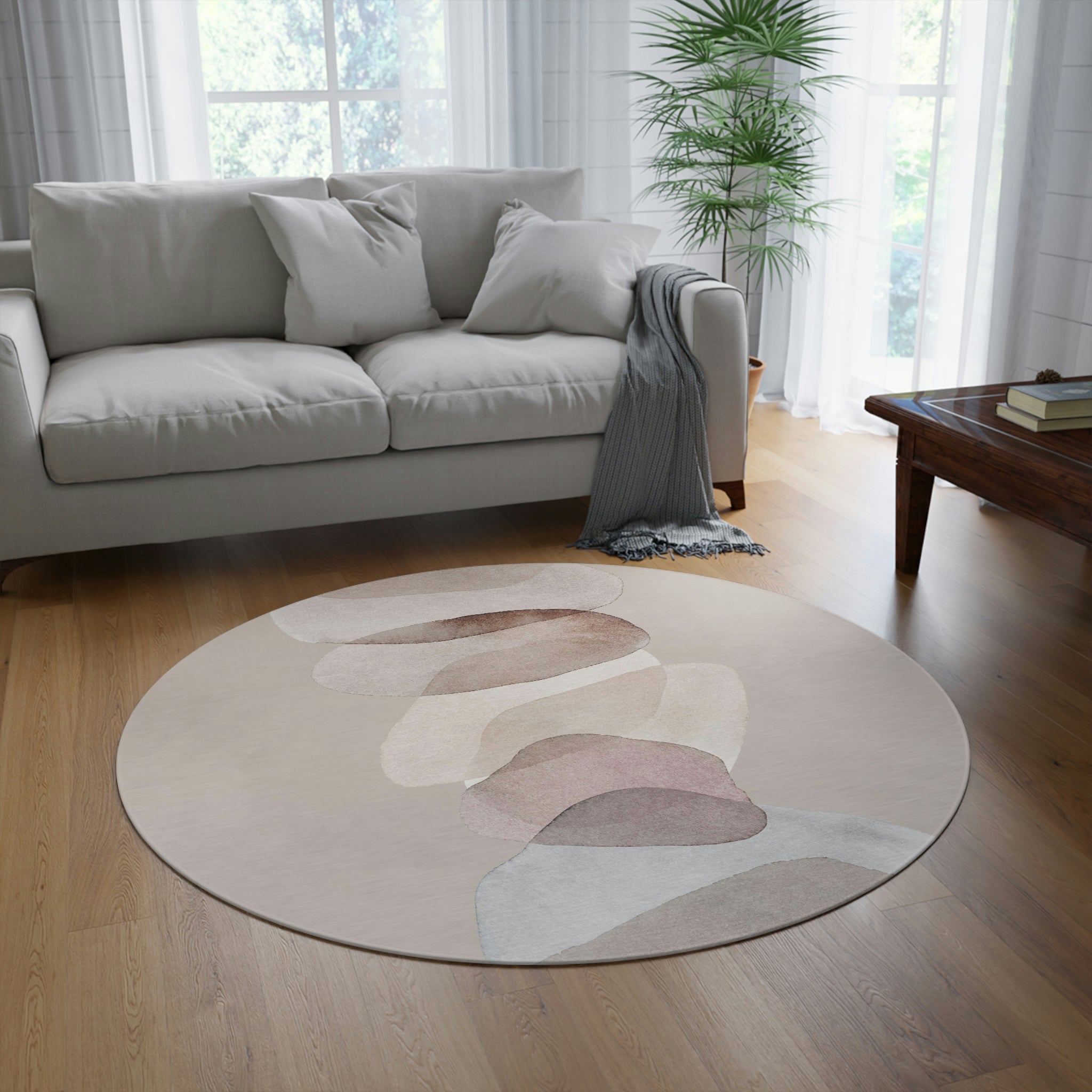 Round Area Rug | Beige Pastel Abstract