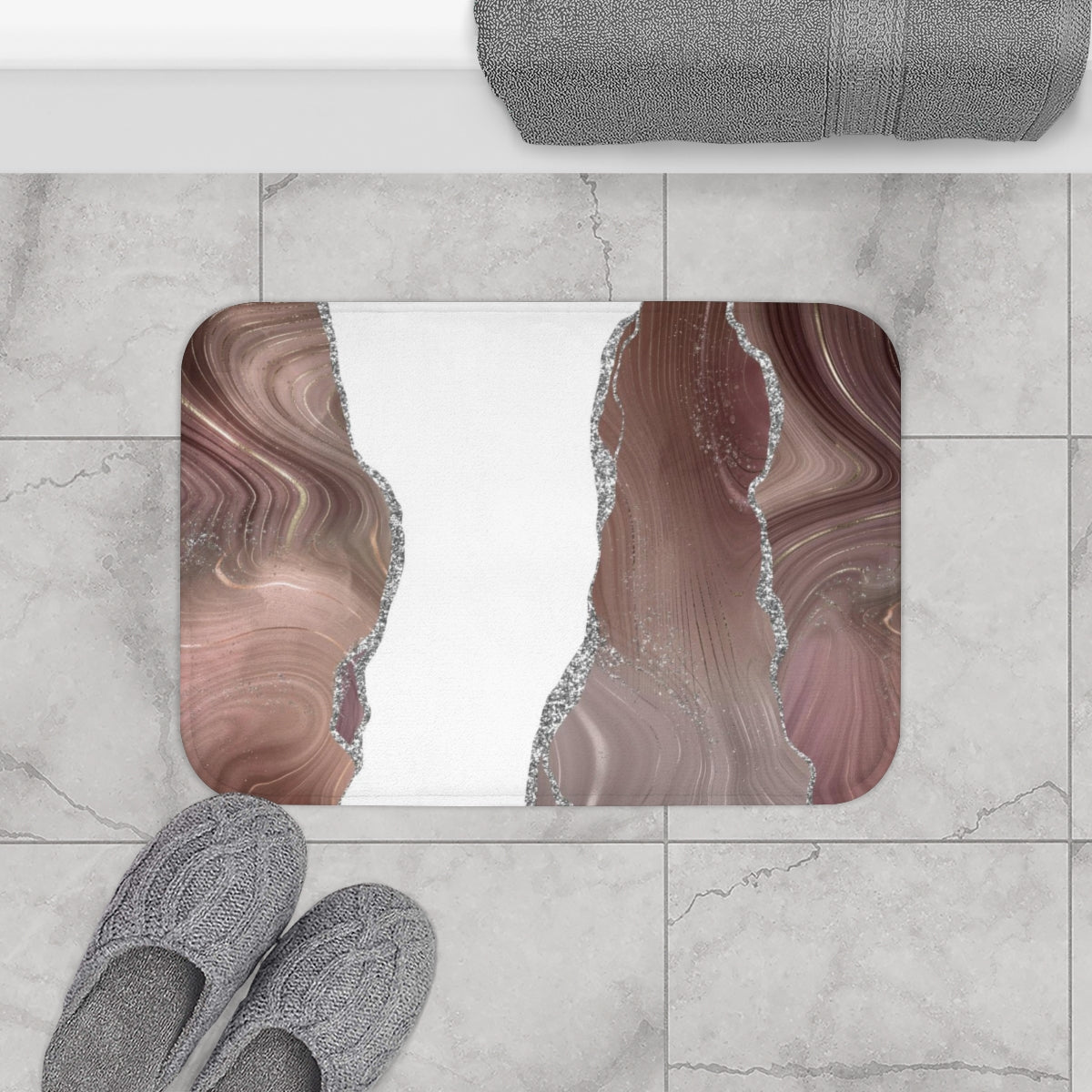 Marble Agate Print Bath Mat | Beige Mauve White