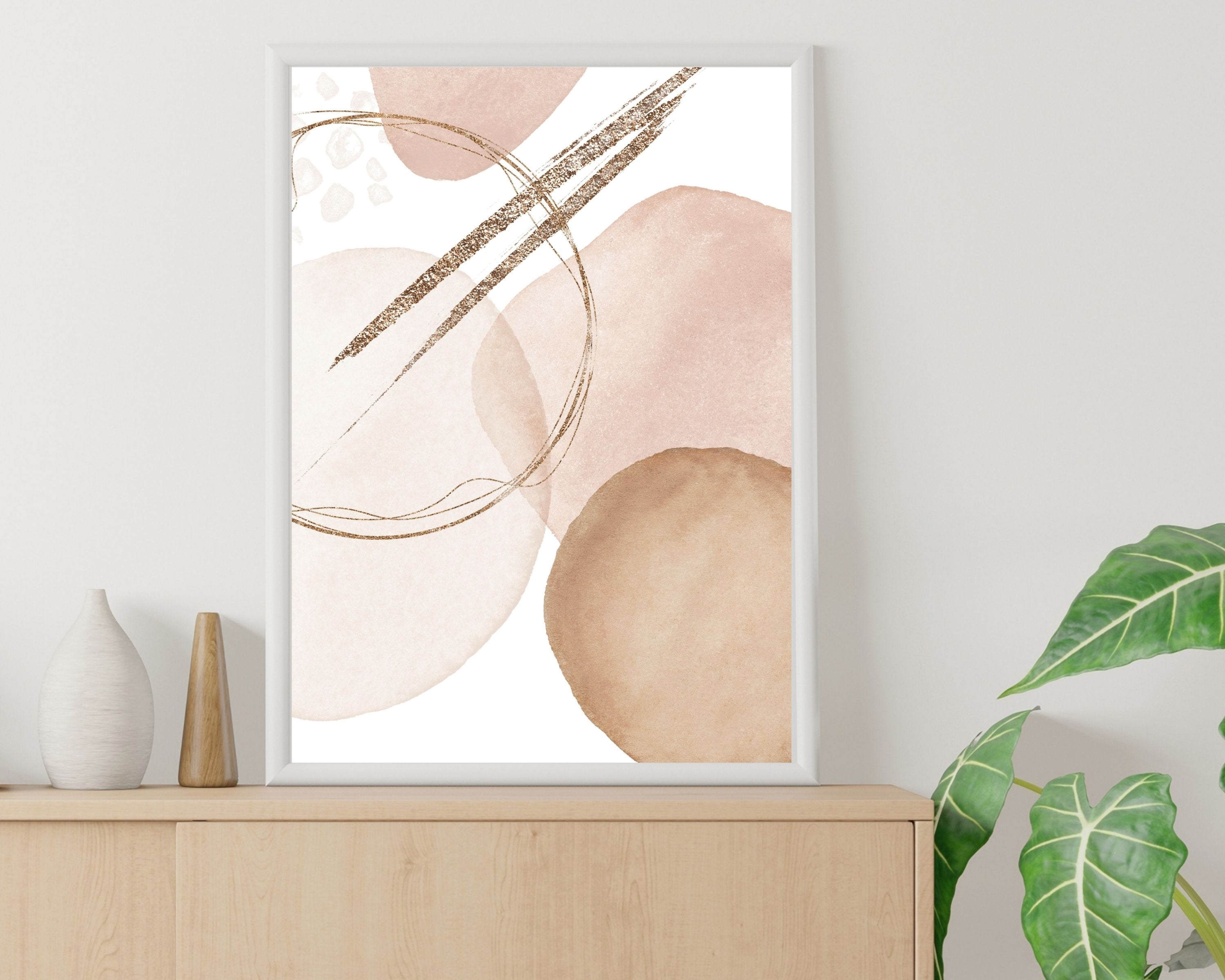 Abstract Boho Art Prints | Beige Rose Gold