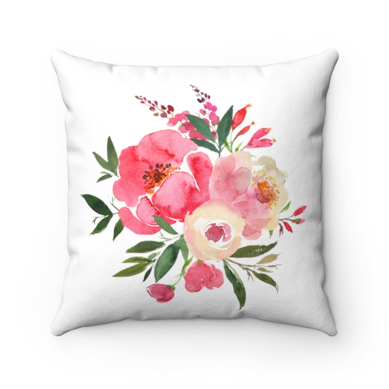 Boho Pillow Cover | Pink Green Cream Flowers