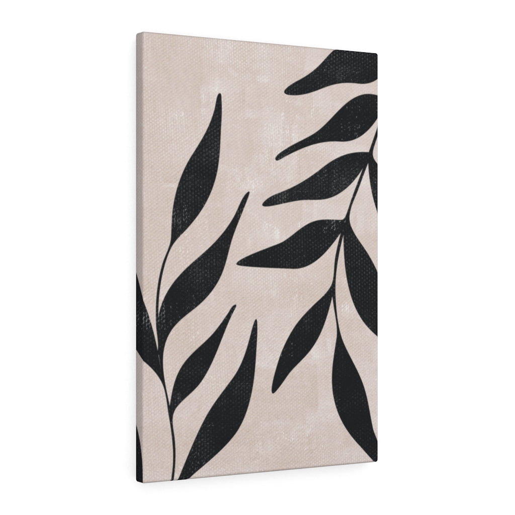 FLORAL CANVAS ART | Beige Black Leaves