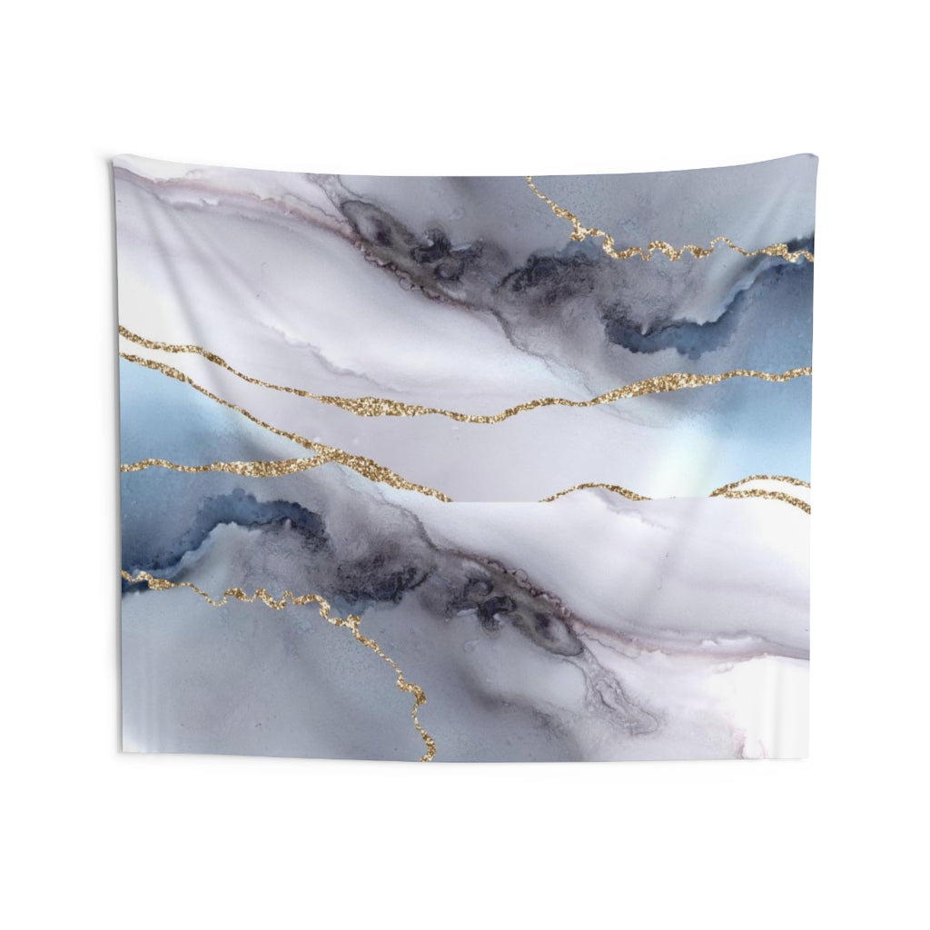 Abstract Tapestry | Blue Grey Indigo Gold