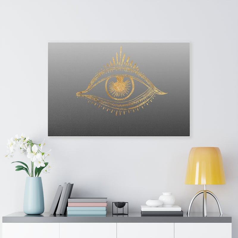 MYSTICAL WALL CANVAS ART | Grey Black Ombre Gold All Seeing Eye