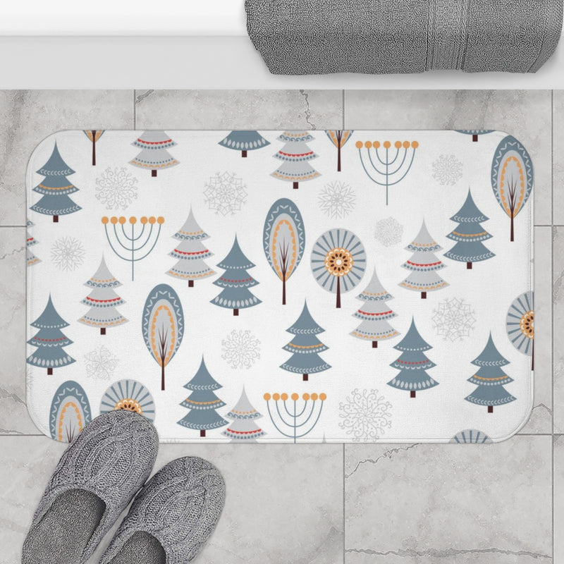 Christmas Bath Mat | Gray White Forest Trees