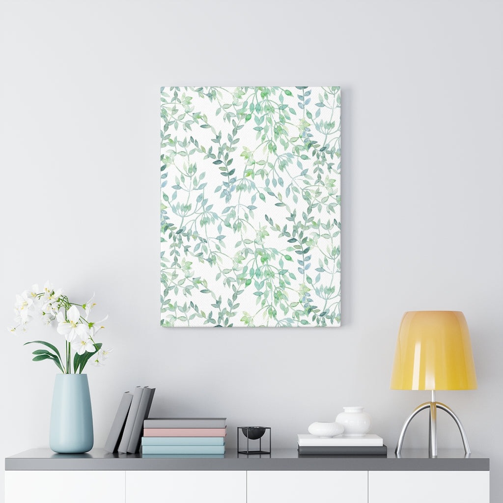 FLORAL CANVAS ART | White Green Teal Herb Leaves