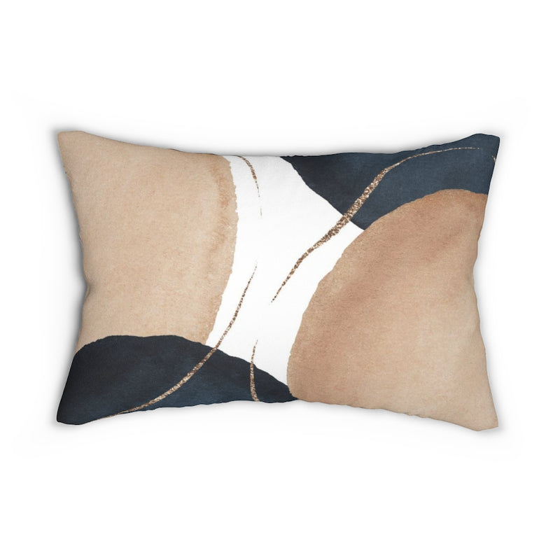 Abstract Boho Lumbar Pillow | Navy Blue Beige Gold