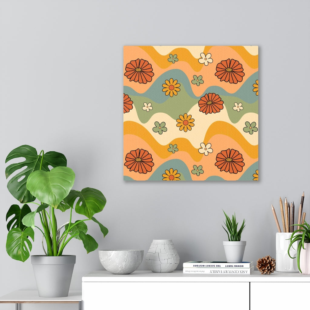 FLORAL WALL CANVAS ART | Retro Yellow Orange Green