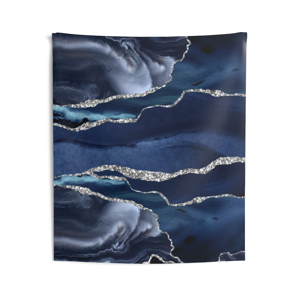 Abstract Tapestry | Navy Blue Silver