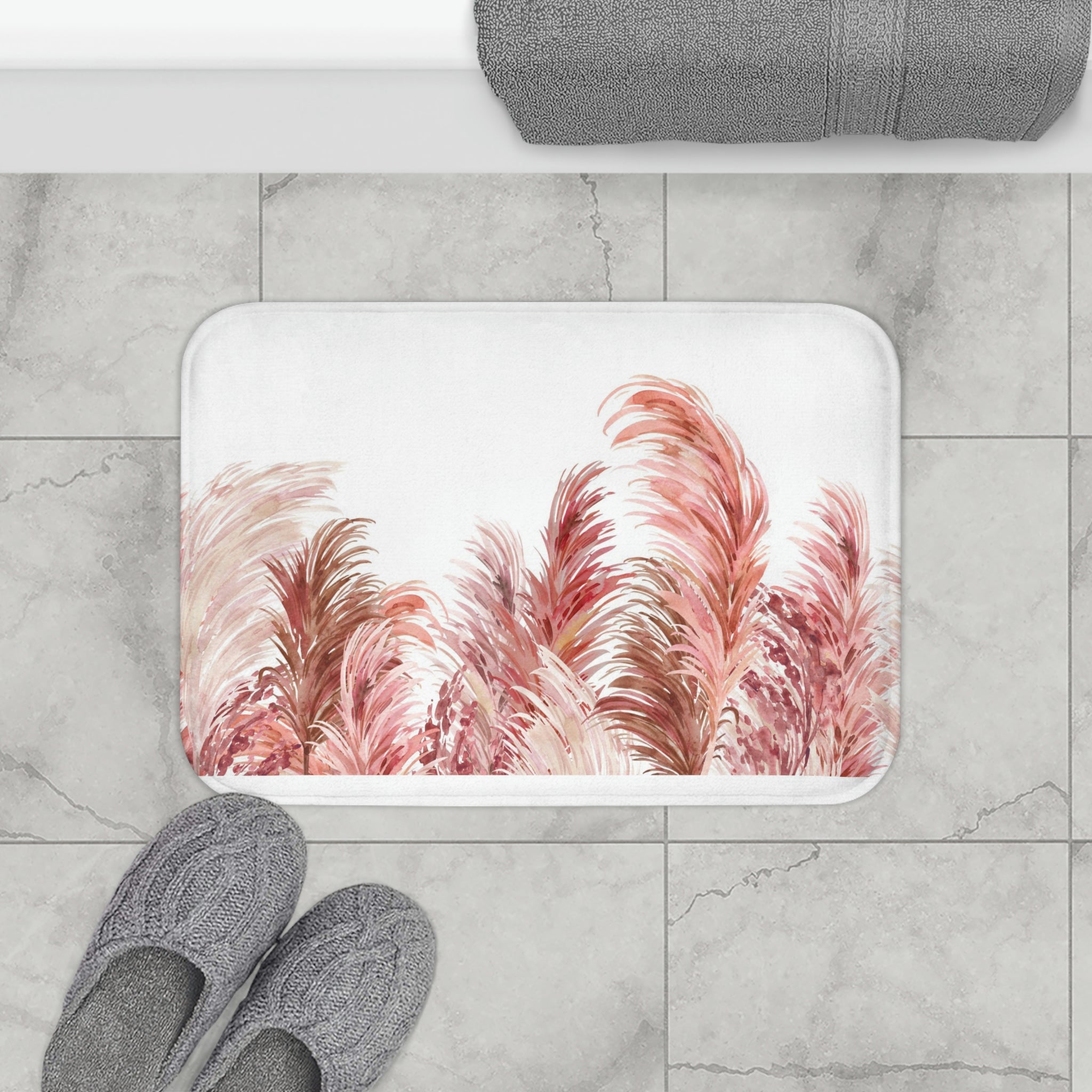 Pampas Floral Bath, Kitchen Mat | Pink Beige White