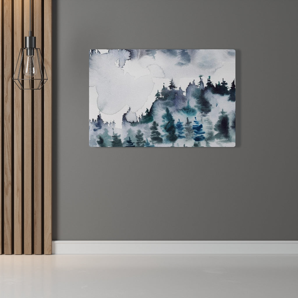 WHIMSICAL WALL CANVAS ART | Grey Blue White Mountain Forest