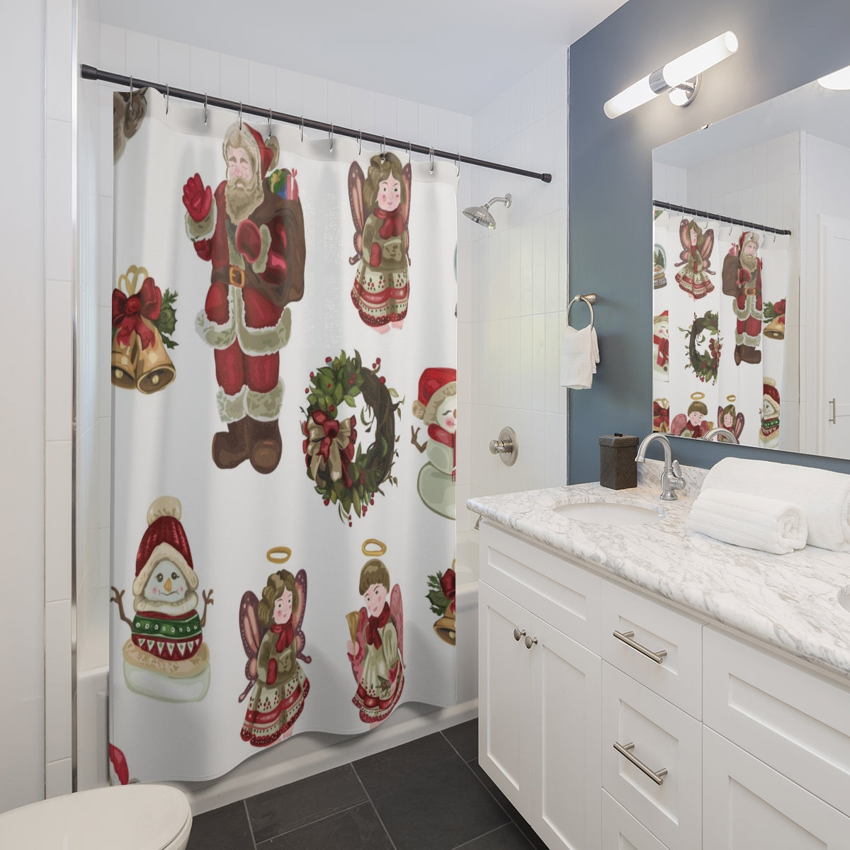 Christmas Shower Curtain | Santa Christmas Wreath