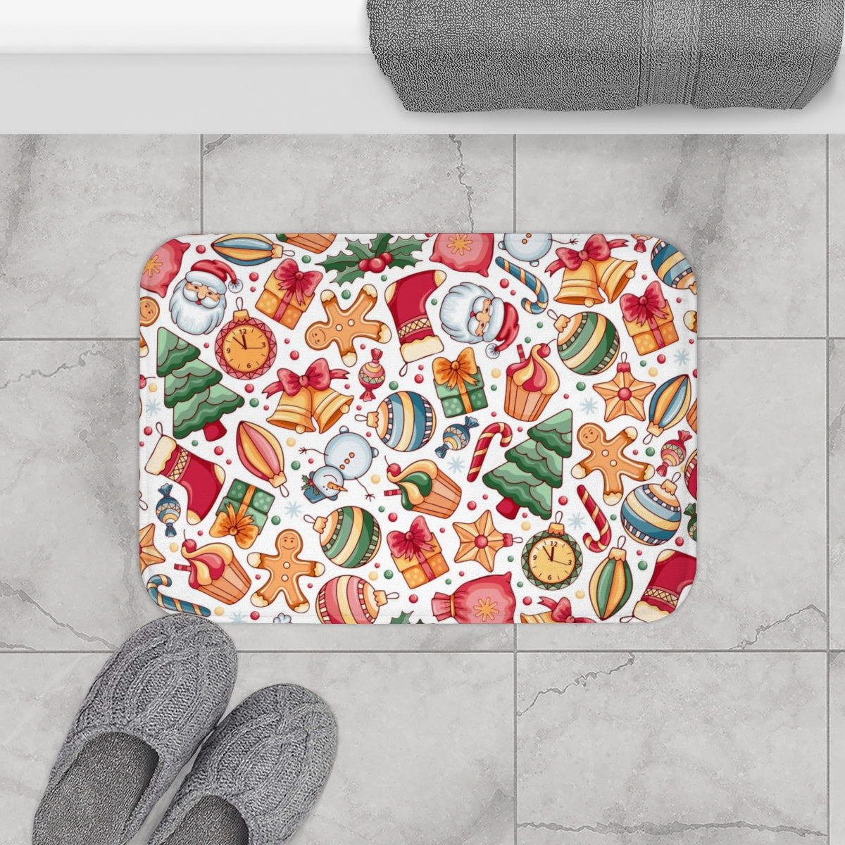 Christmas Bath Mat | White Cute Christmas Ornaments and Gifts