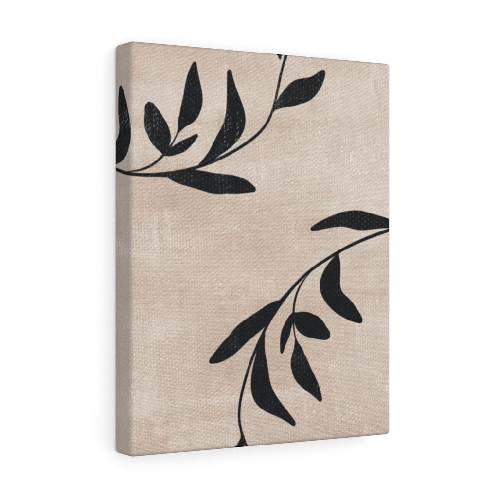 FLORAL CANVAS ART | Beige Black Leaves