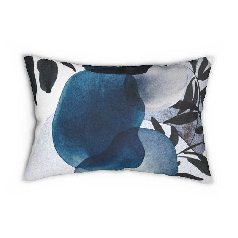 Floral Boho Lumbar Pillow | Indigo Blue Black White