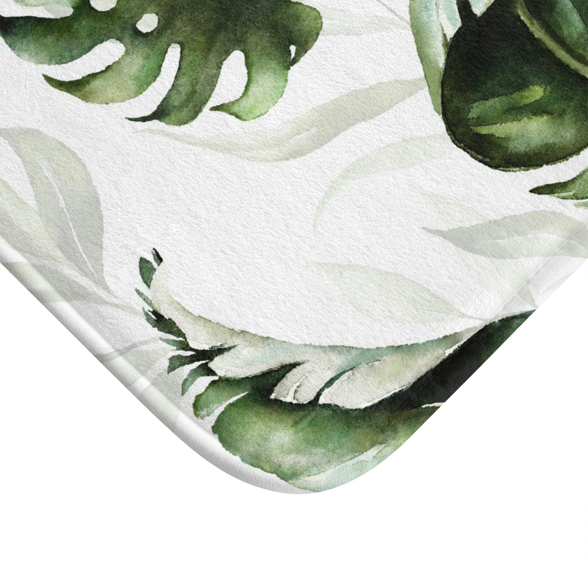 Floral Bath, Kitchen Mat | Jungle Green Monstera Leaves