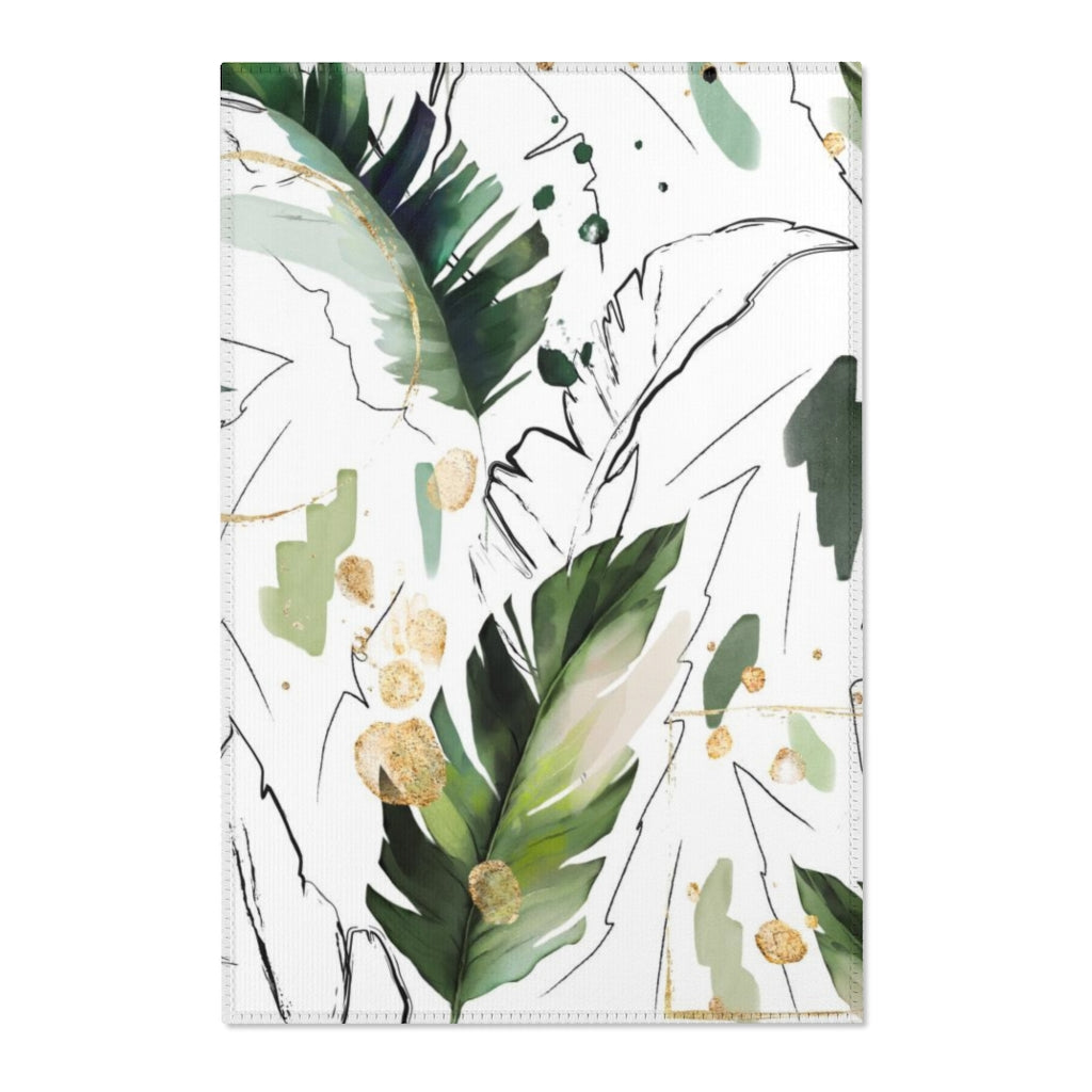 Floral Boho Area Rug | Tropical Green Leaves