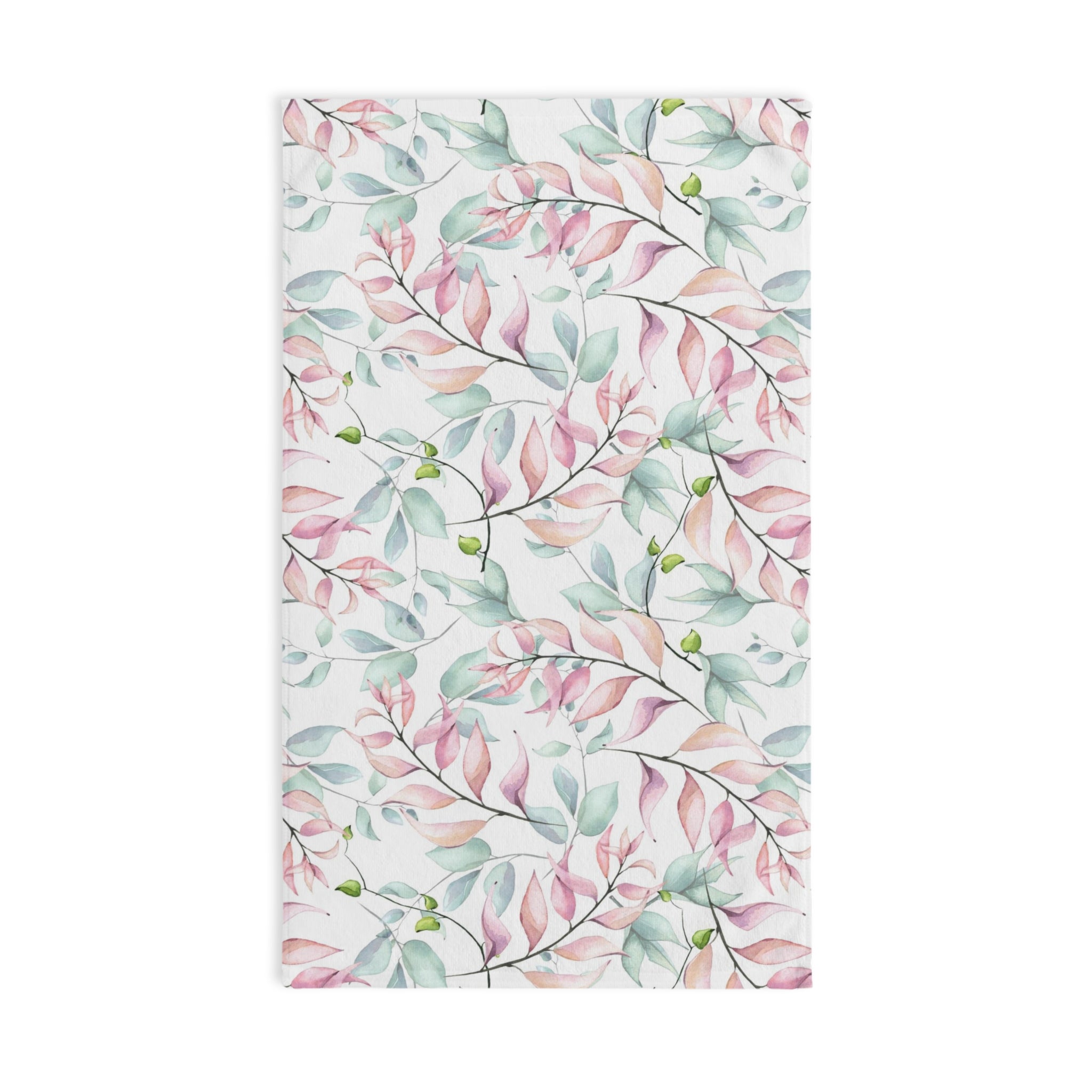 Floral Boho Kitchen, Bath Hand Towel | Pastel Sage Teal Green, Blush Pink