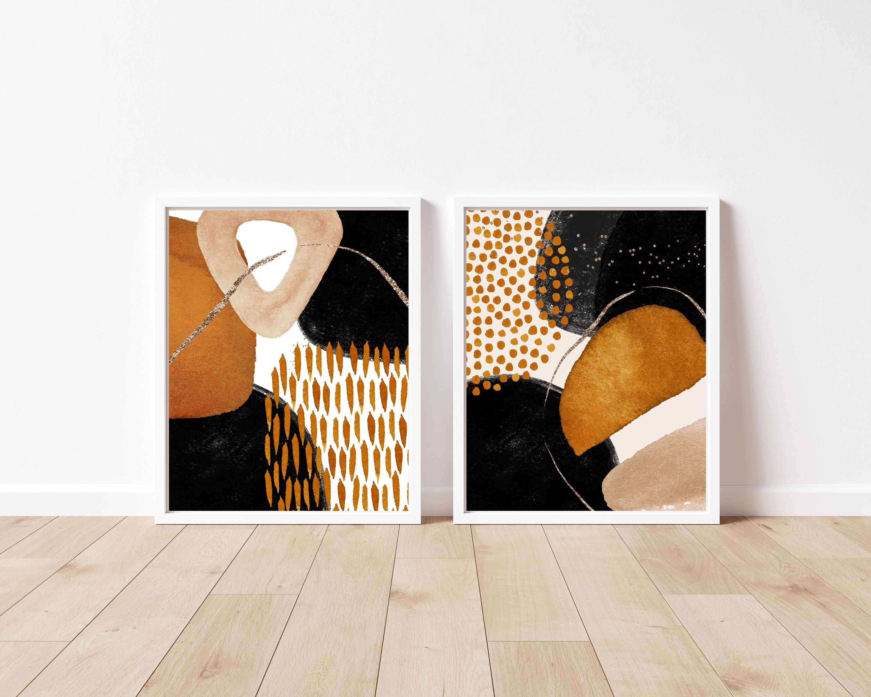 Abstract Boho Art Prints | Burnt Orange Gold Black