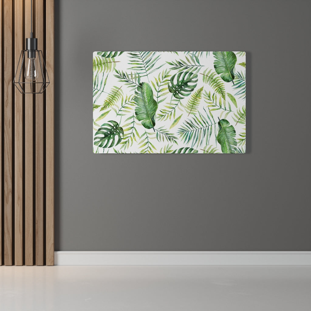 FLORAL CANVAS ART | White Green Yellow Jungle Leaves