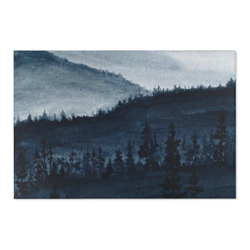 Landscape Area Rug | Indigo Blue Watercolor Mountains