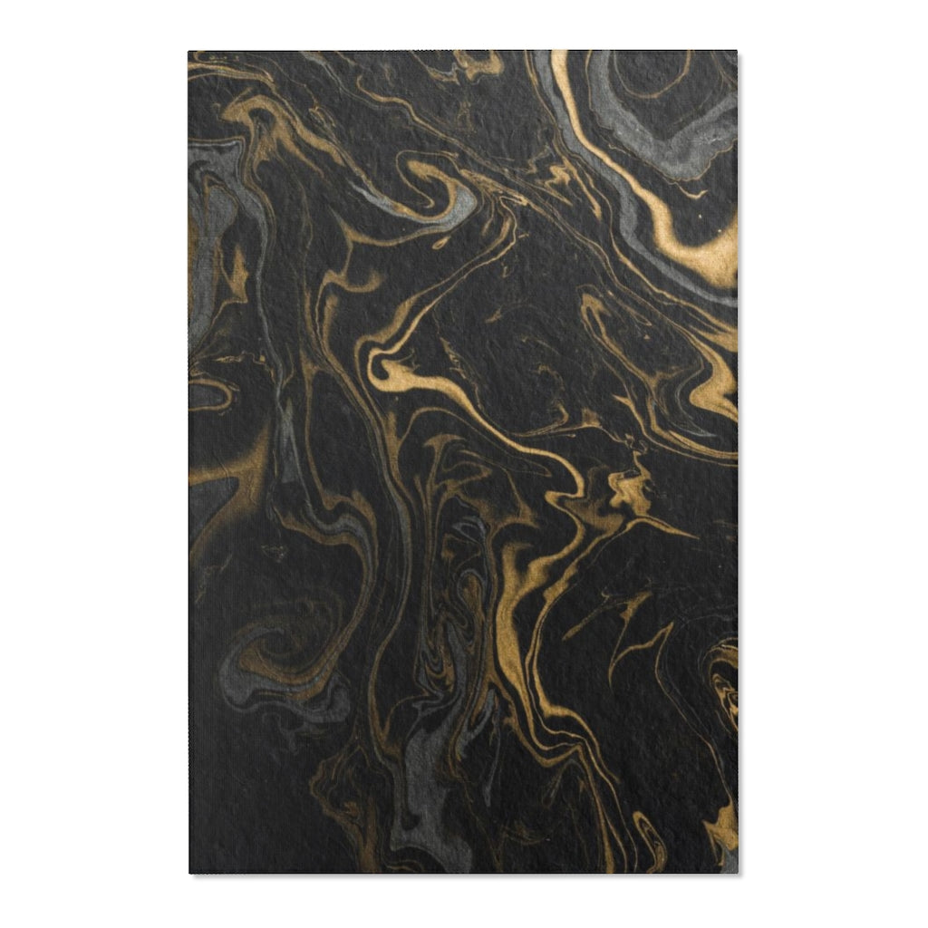 Abstract Area Rug | Black Beige Gold Marble