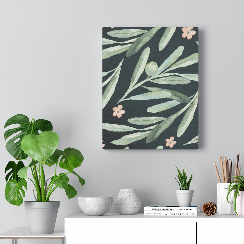 FLORAL WALL CANVAS ART | Green Navy Blue Pink