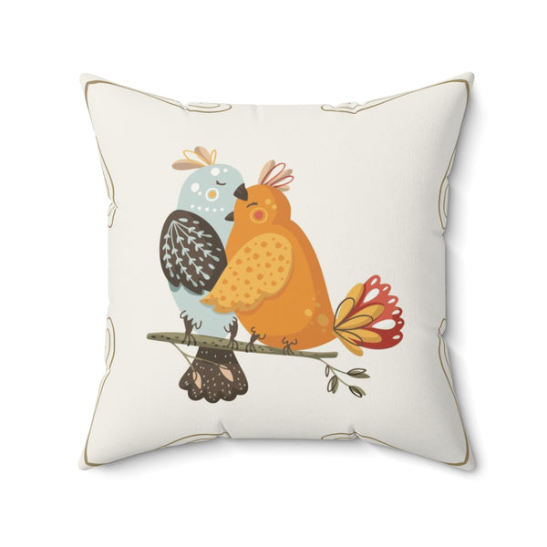 Scandi Nordic Boho Square Pillow Cover | Cream Love Birds
