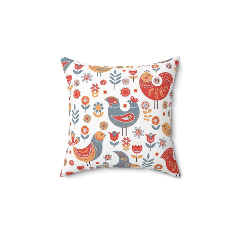 Scandi Nordic Boho Square Pillow Cover | White Red Blue Floral