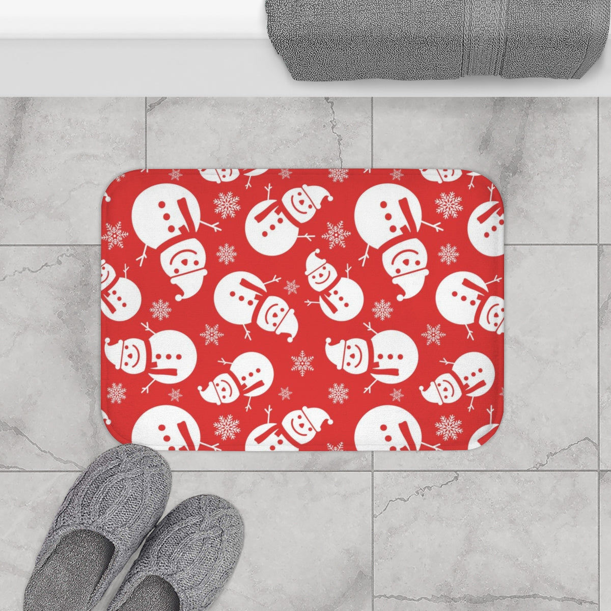 Christmas Bath Mat | Red White Snowman Patterns