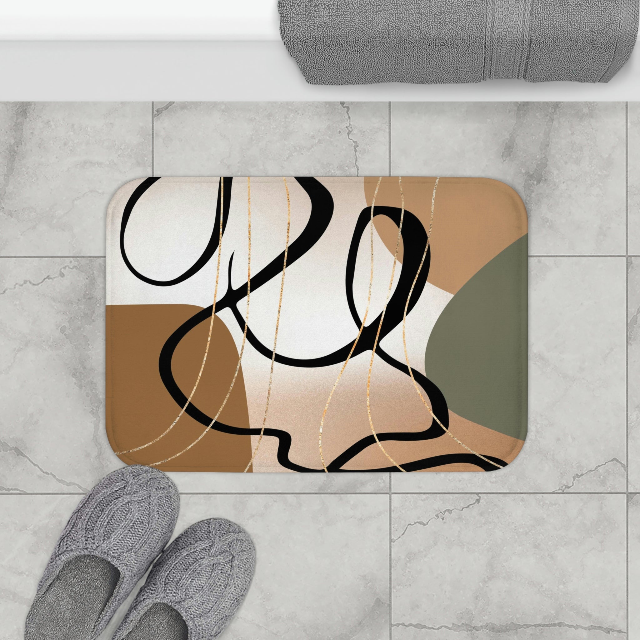 Neutral Black Abstract Soft Bath Mat