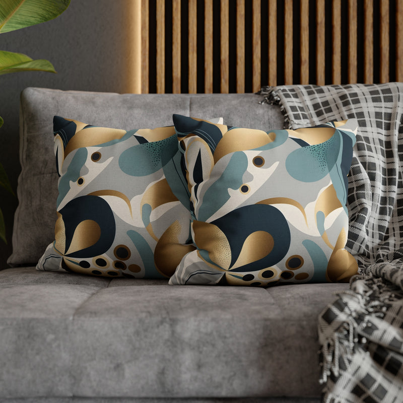 Abstract Boho Pillow Cover | Teal Navy Blue, Gold Beige