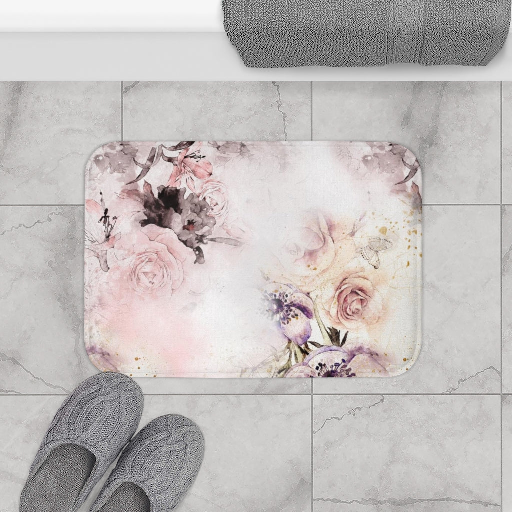 Floral Bath Mat | Pastel Pink Roses