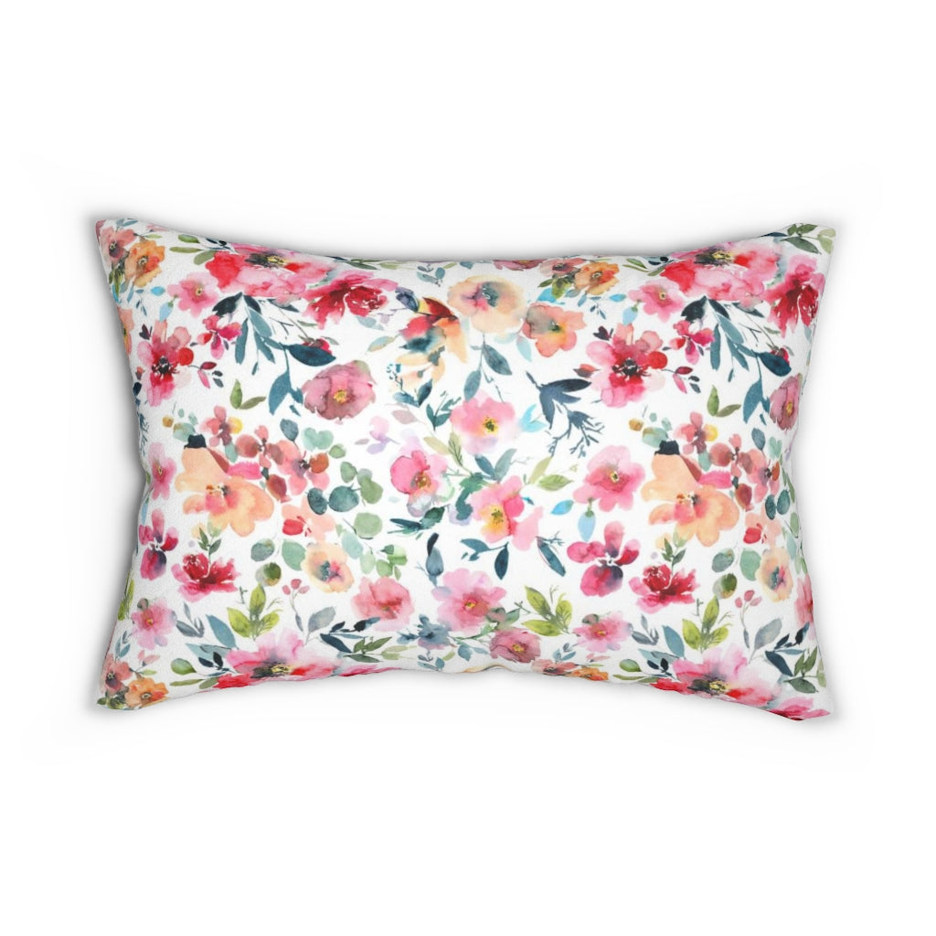 Floral Boho Lumbar Pillow | Pink Green White