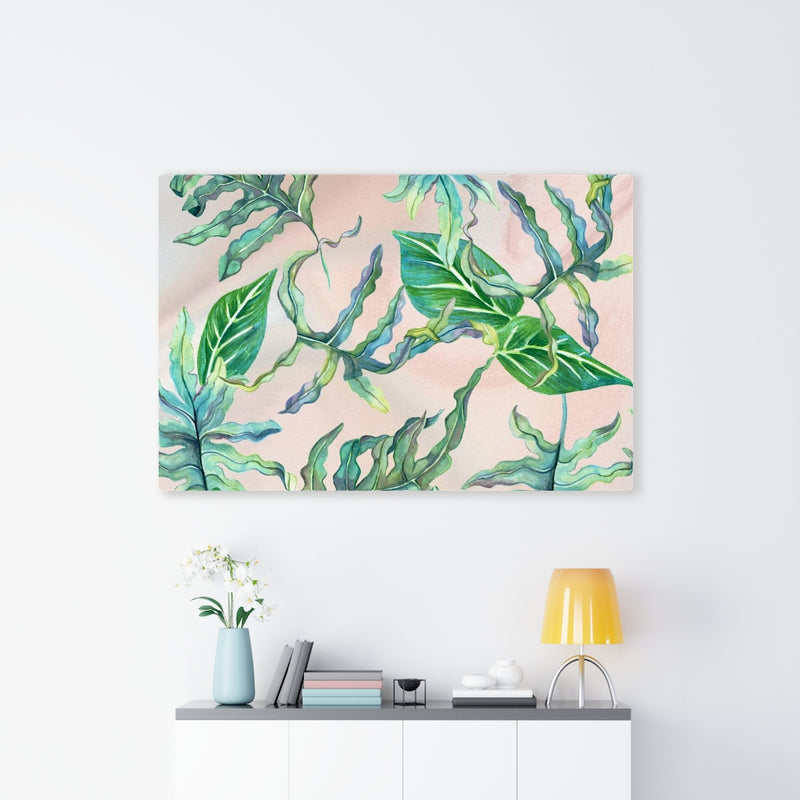 FLORAL WALL CANVAS ART | Beige Green Leaves