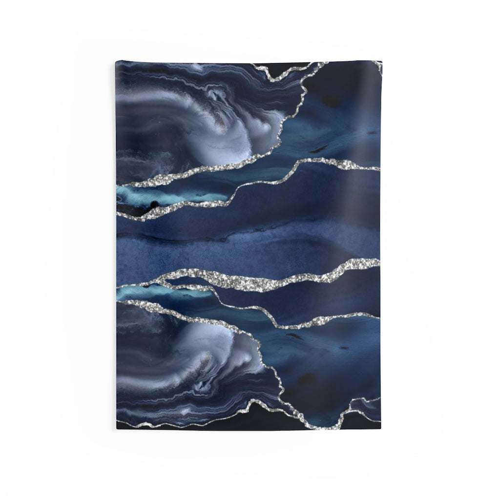 Abstract Tapestry | Navy Blue Silver