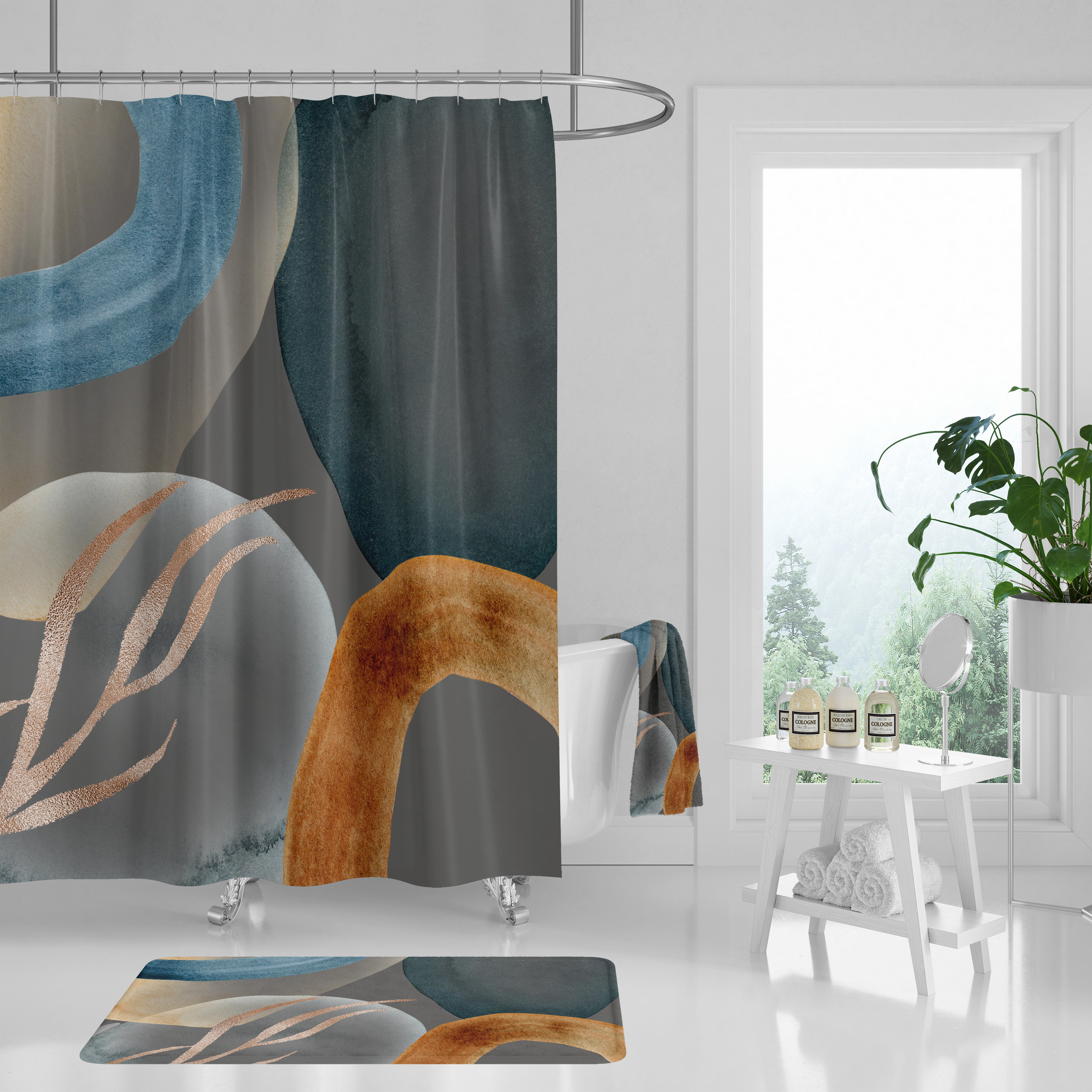 modern boho fabric shower curtain