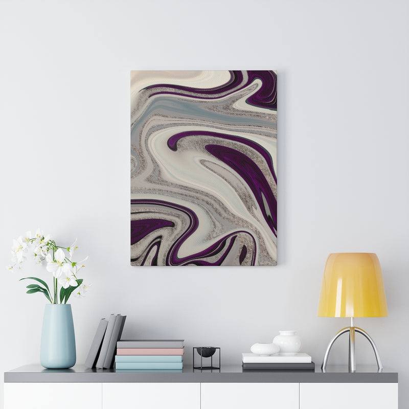 ABSTRACT WALL CANVAS ART | Purple Grey Silver