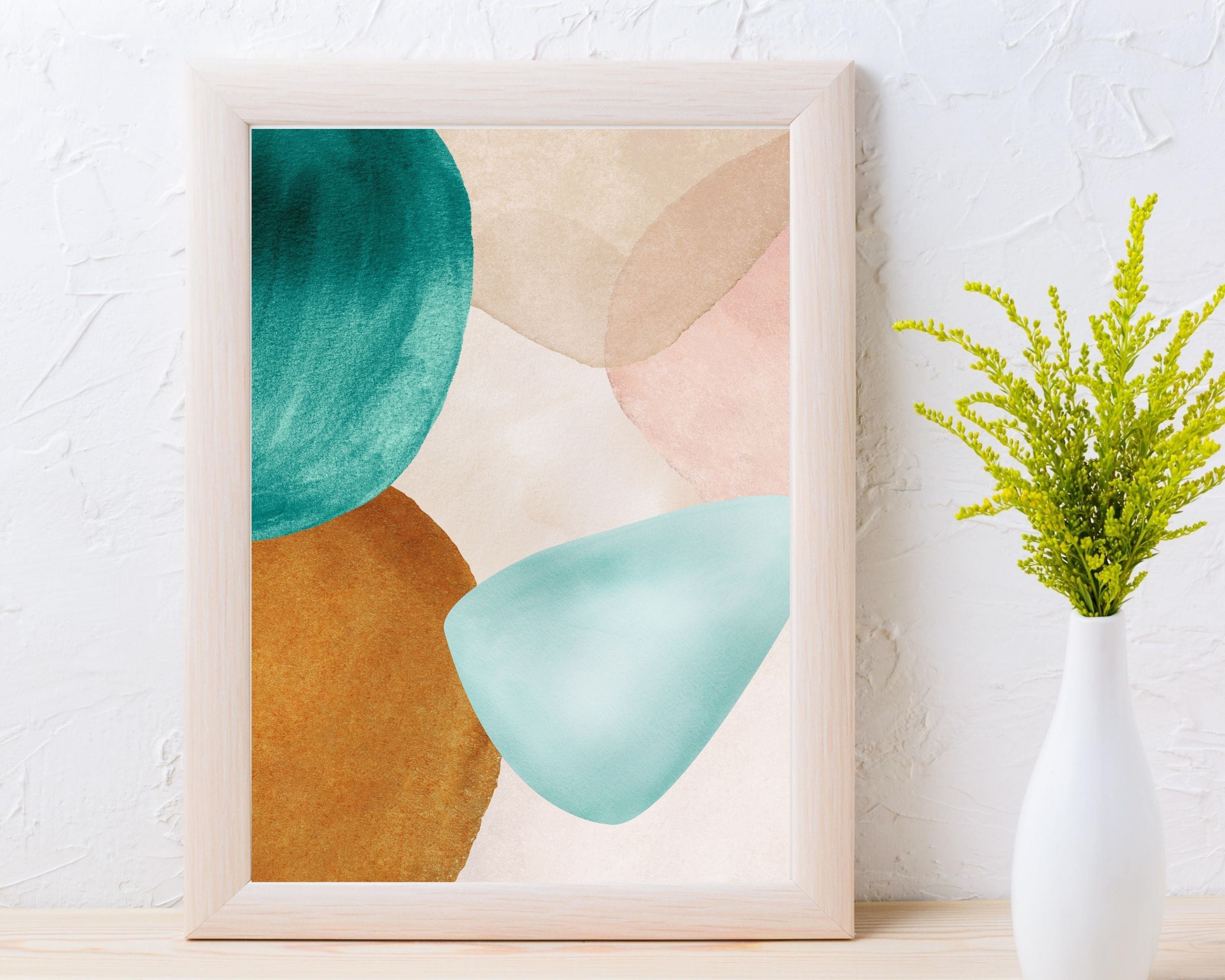 Abstract Boho Art Prints | Blush Pink Teal Green Burnt Orange