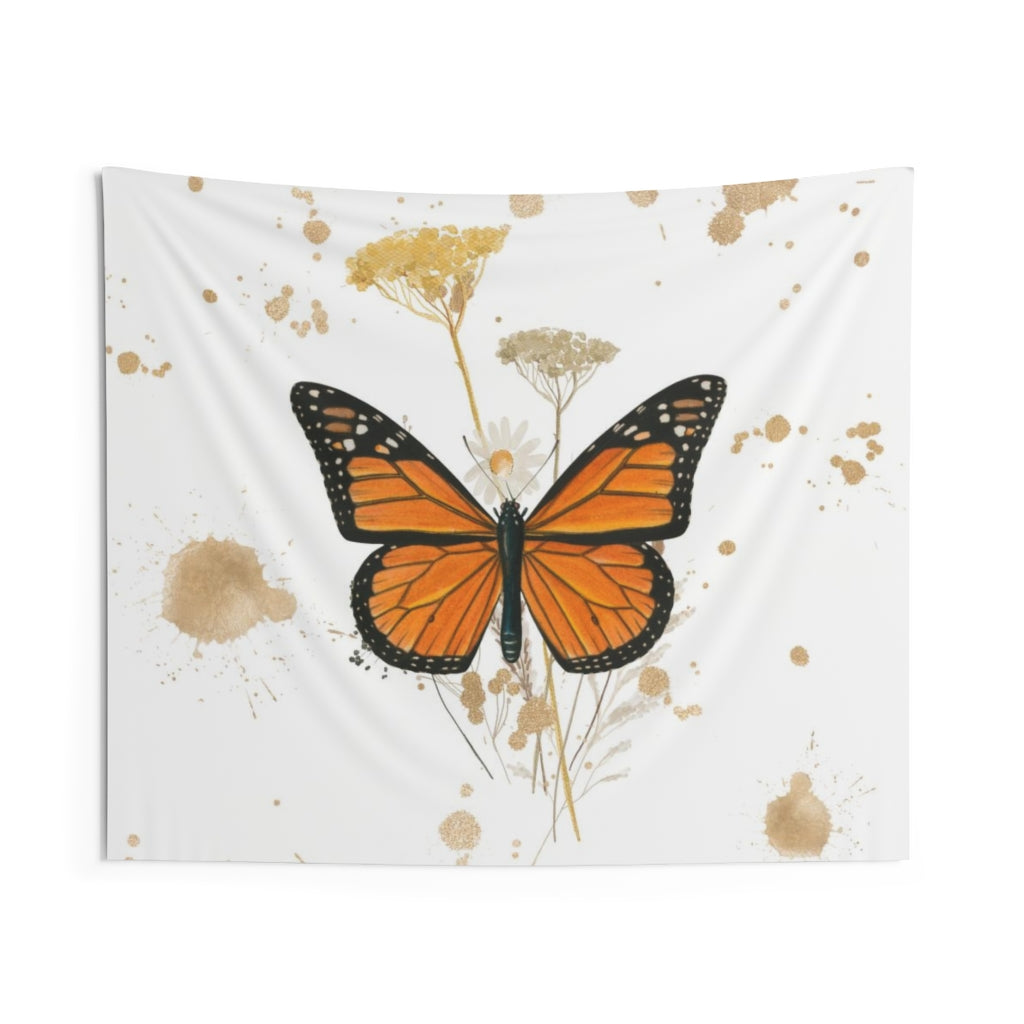 Whimsical Tapestry | White Gold Orange Butterfly