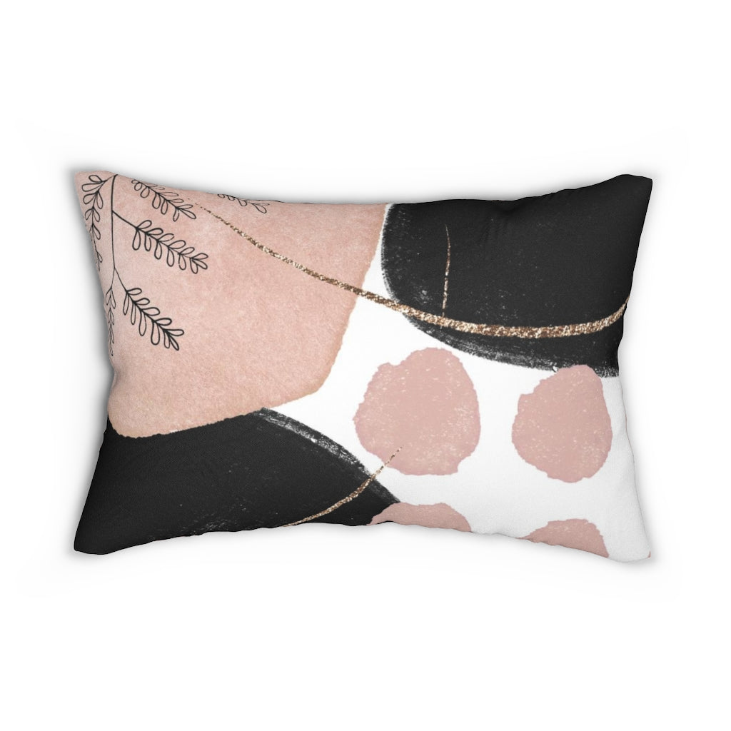 Abstract Boho Lumbar Pillow | Blush Pink Gold Black