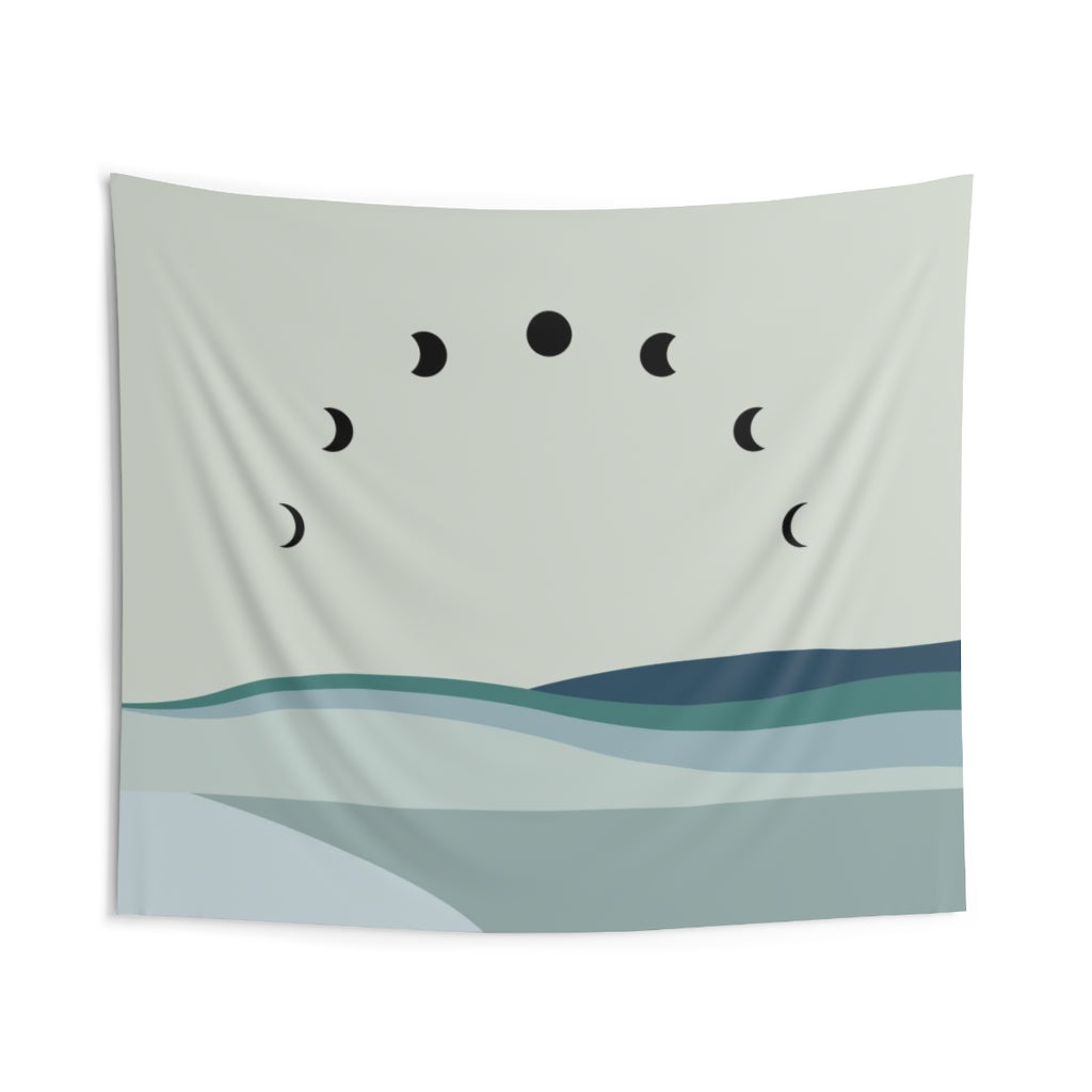 Abstract Tapestry | Sage Green Pastel Blue Moon Phases